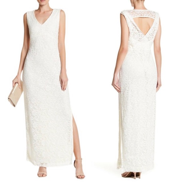 MARINA | ivory floral lace V-neck slit bridal gown - Picture 2 of 8